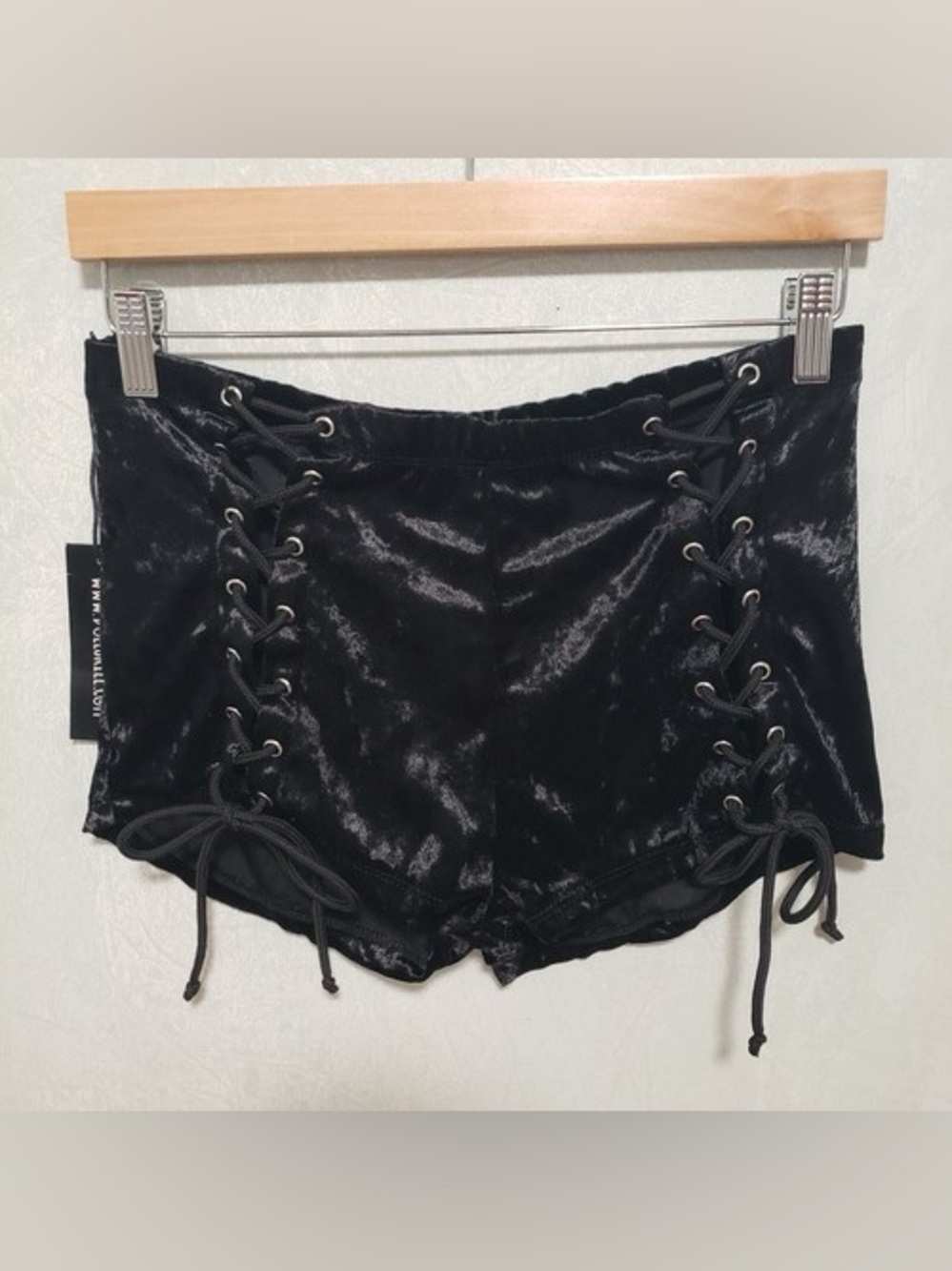 Dollskill Lace-Up Black Velvet Shorts